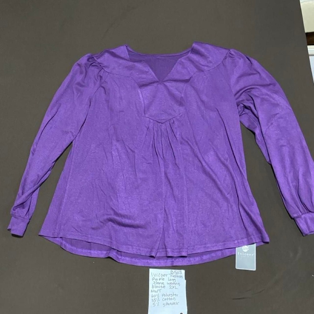 Ivicoer Purple blouse with long sleeves and a V-neckline NWT women 2XL. SKU-B503